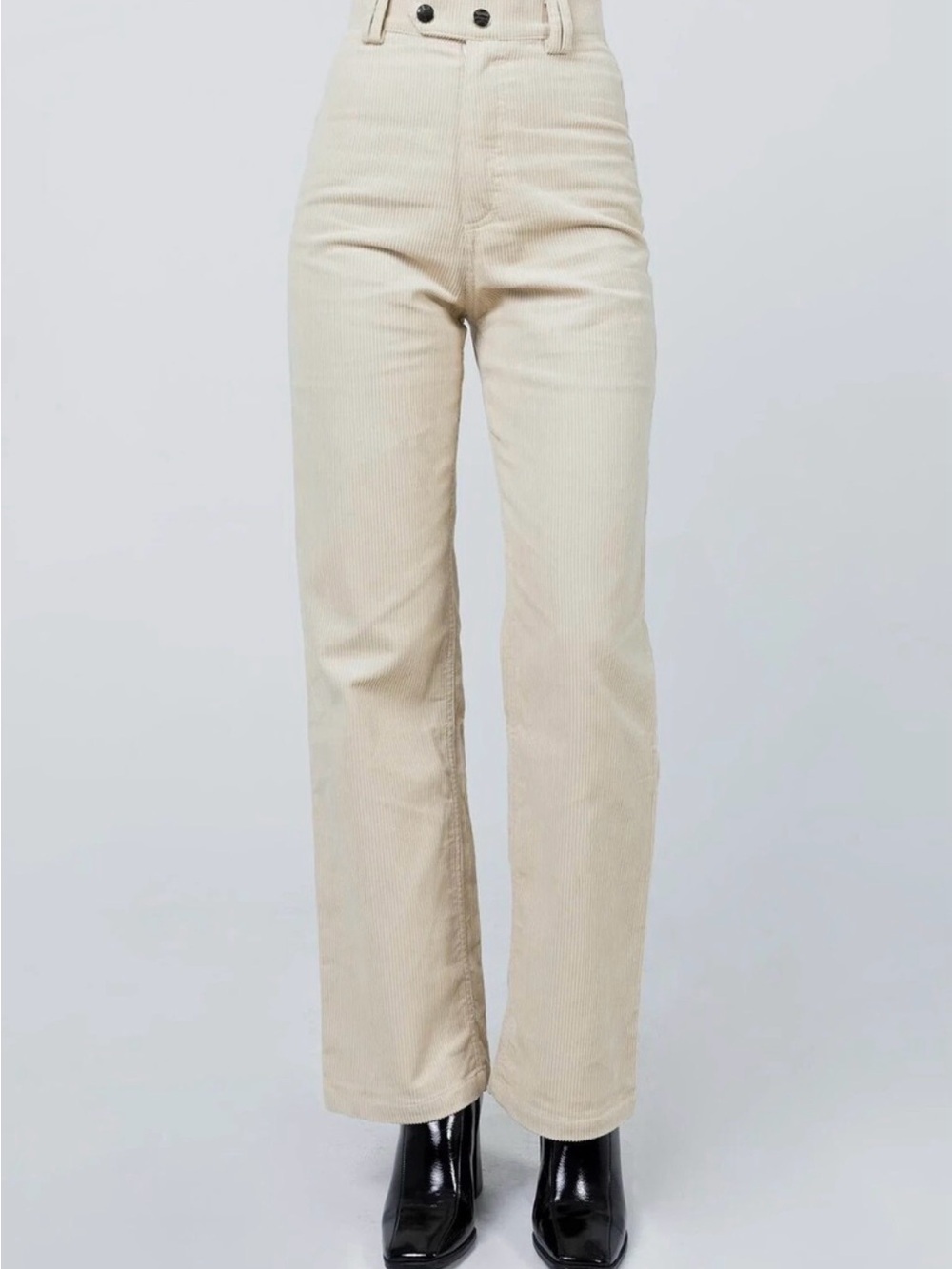 High-Rise Cream Corduroy Straight Jeans